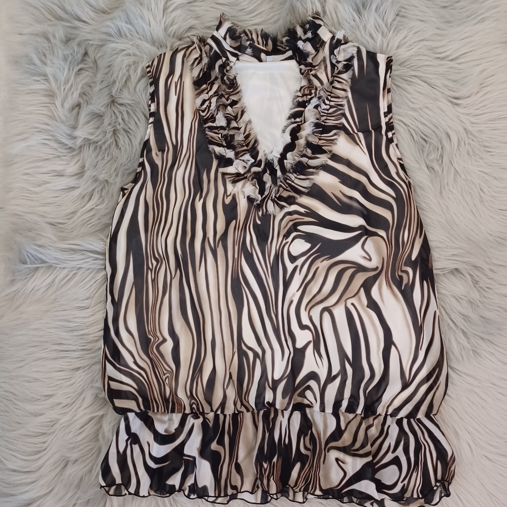 Quintessential Brown Abstract Sleeveless Blouse Tunic Top Size XL - Picture 3 of 9